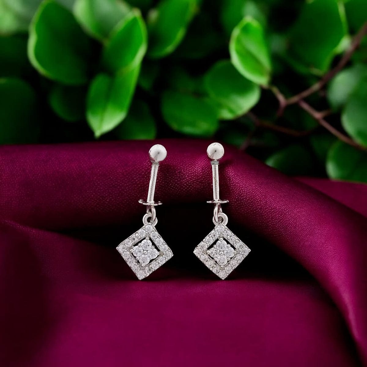 Silver Fancy Square Diamond Bugadi Earrings pair-925 Silver