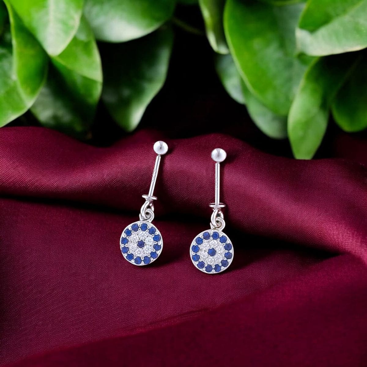 Silver Evil Eye Cz Bugadi Earrings pair-925 Silver