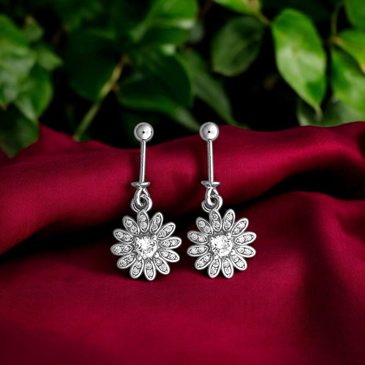 Sunflower Diamond Bugadi Earrings pair-925 Silver