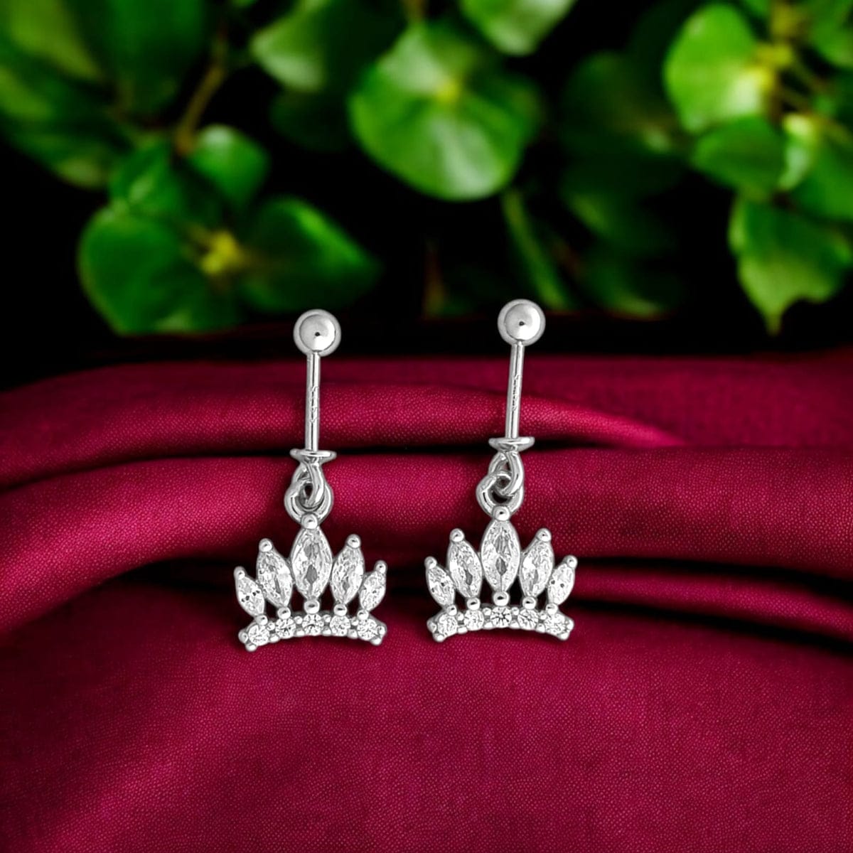 Silver Crown Zircon Bugadi Earrings pair -925 Silver