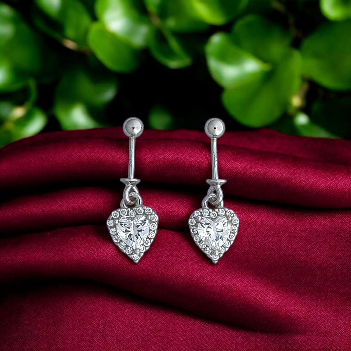 Silver Heart Zircon Bugadi Earrings pair-925 Silver