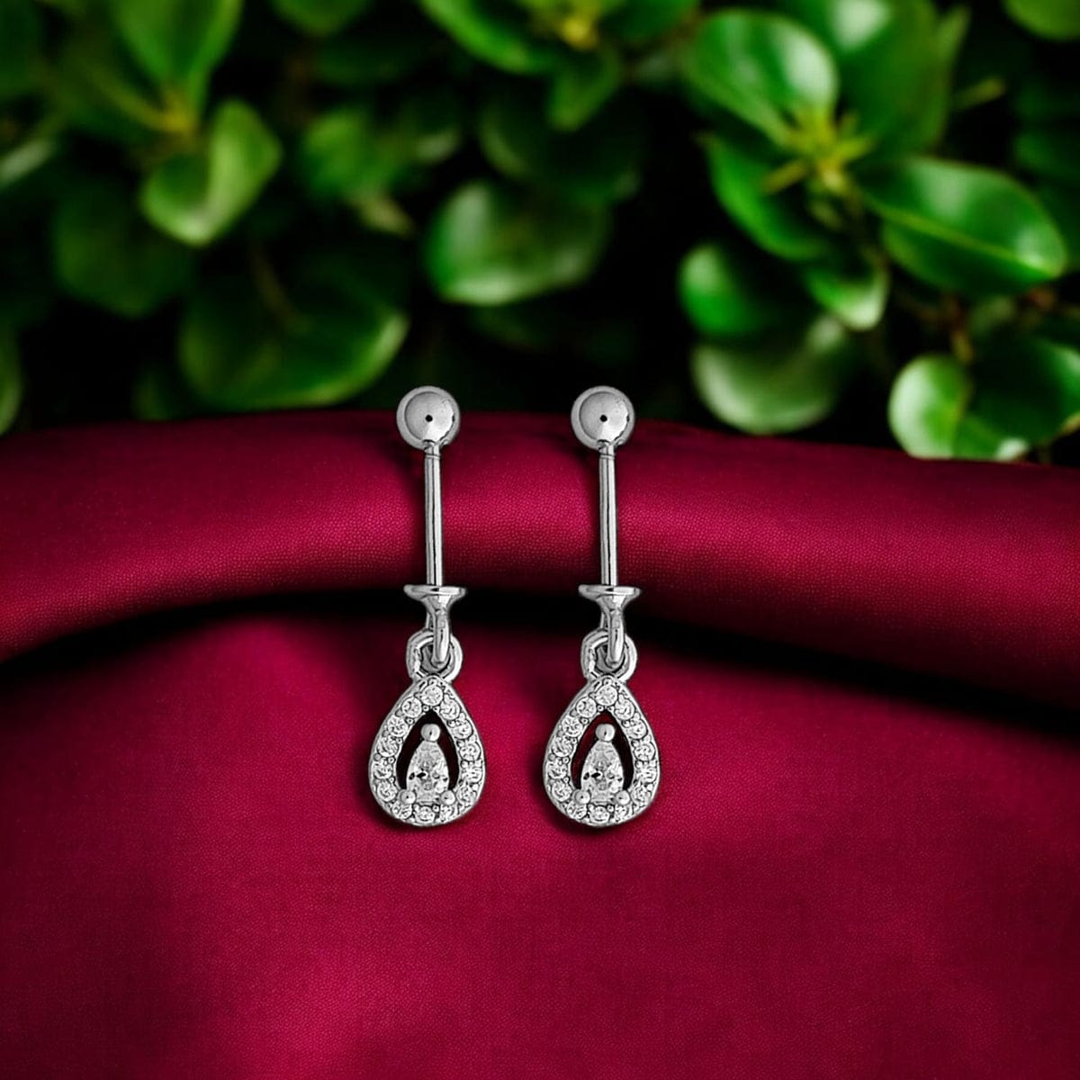 Silver Simple Zircon Bugadi Earrings pair-925 Silver