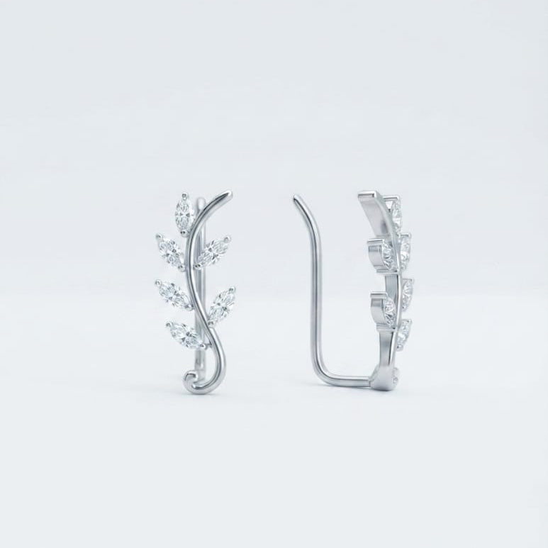 Silver Leafy Ear Cuff Earring  Pair  -  925 Silver