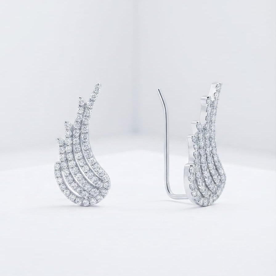 White Zircon Trendy Ear Cuff Earring Pair  -  925 Silver