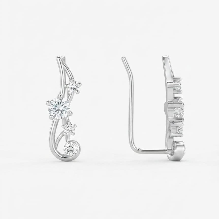 Unique Modern Ear Cuff / Climber Earring Pair - 925 Silver