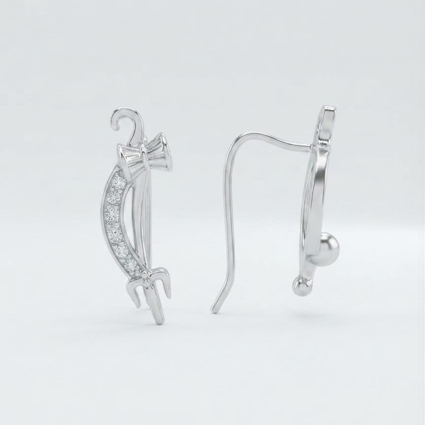 Trishul Damaru Ear cuff Earring Pair  -  925  Silver