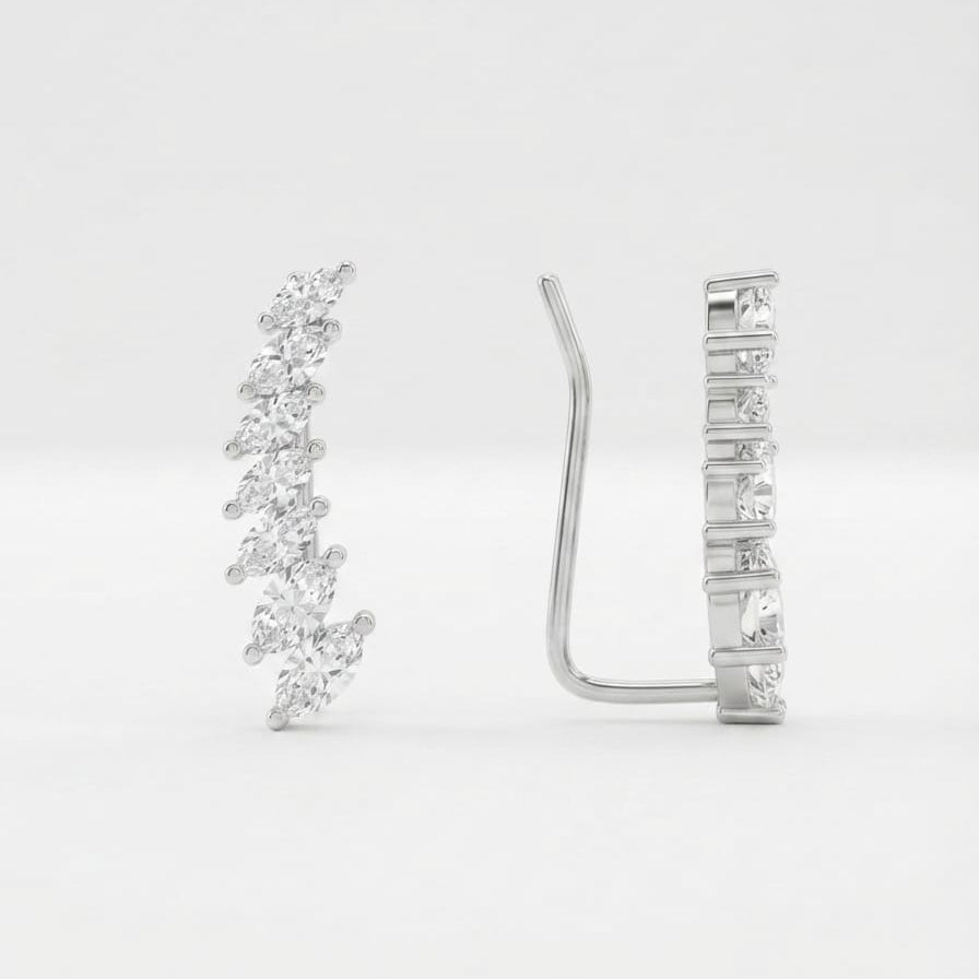 Trendy Diamond Climber Ear Cuff / Climber  Earring - 925 Silver