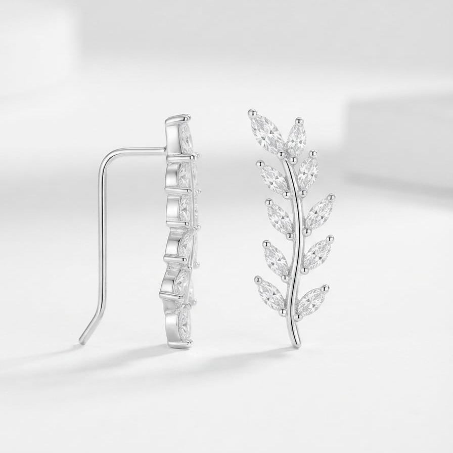 Silver Leaf Ear Cuff Earring Pair  -  925 Silver