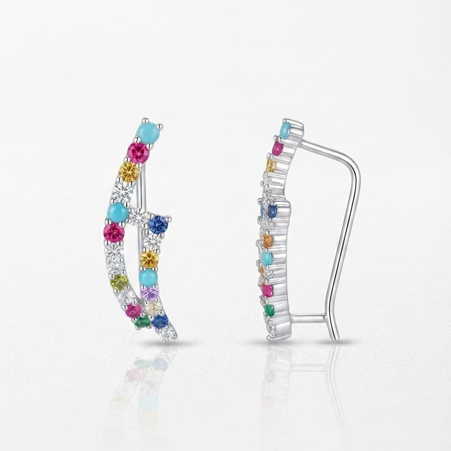 Silver Multicolur Zircon EarCuff Earring Pair   -  925 Silver