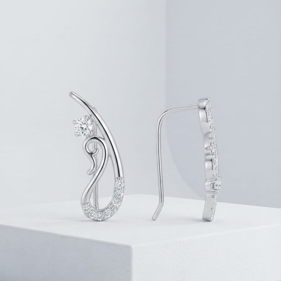 Silver Peacock Shape Ear Cuff Earring Pair    -  925 Silver