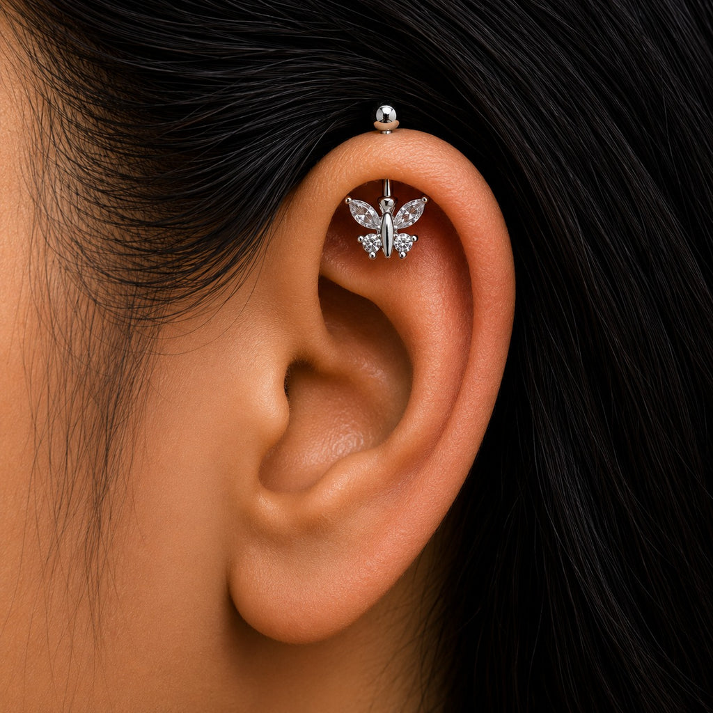 Silver Butterfly Bugadi Stud Earring  Pair   -  925 Silver
