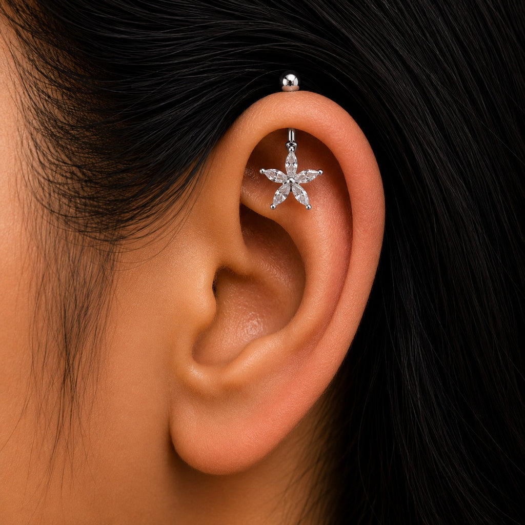 Star Crystal Helix Bugadi Earring Pair -  925 Silver