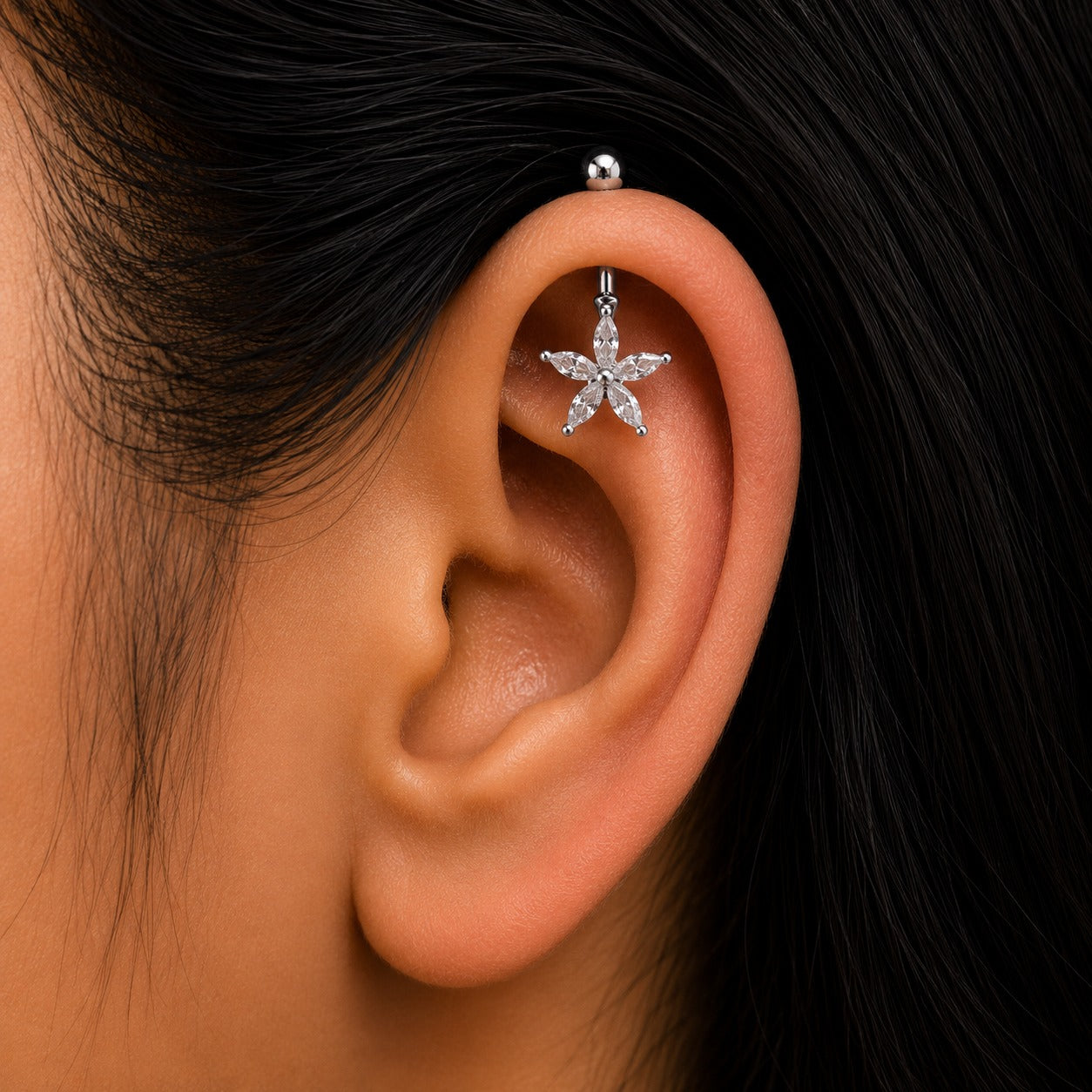Star Crystal Helix Bugadi Earring Pair -  925 Silver