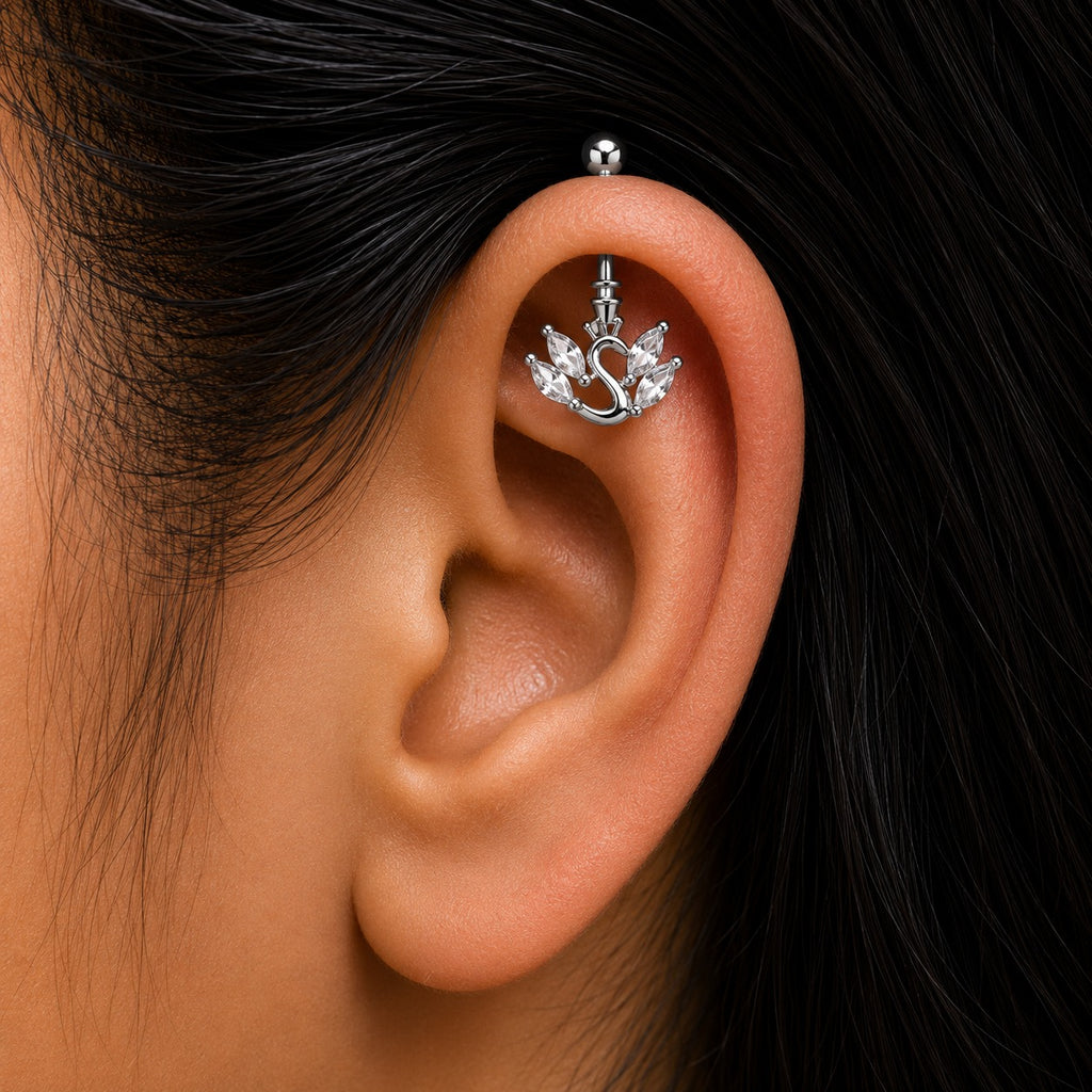 Silver Dove White Zircon Helix Bugadi Stud Earring  Pair -  925 Silver