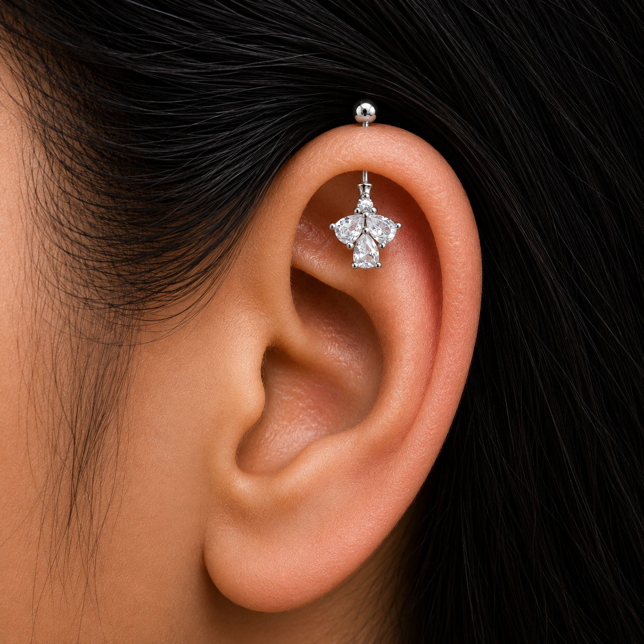Silver Crystal Helix Bugadi Stud Earring Pair  - 925 Silver