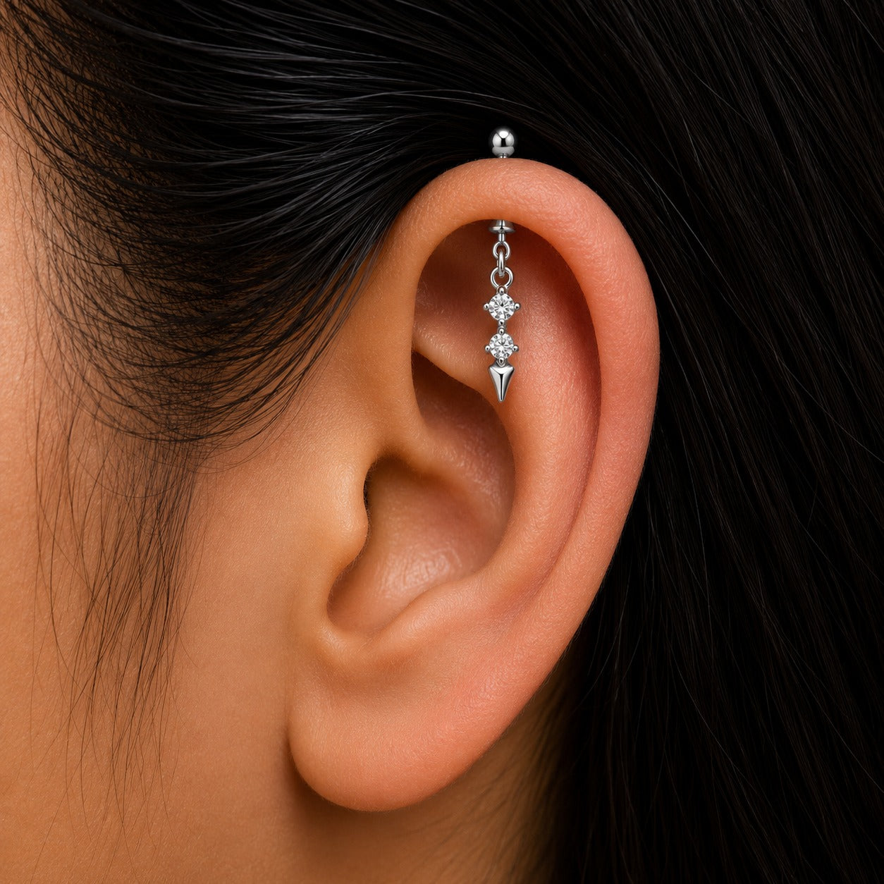Unique Long Drop Triangle Helix Bugadi Earring - 925 Silver