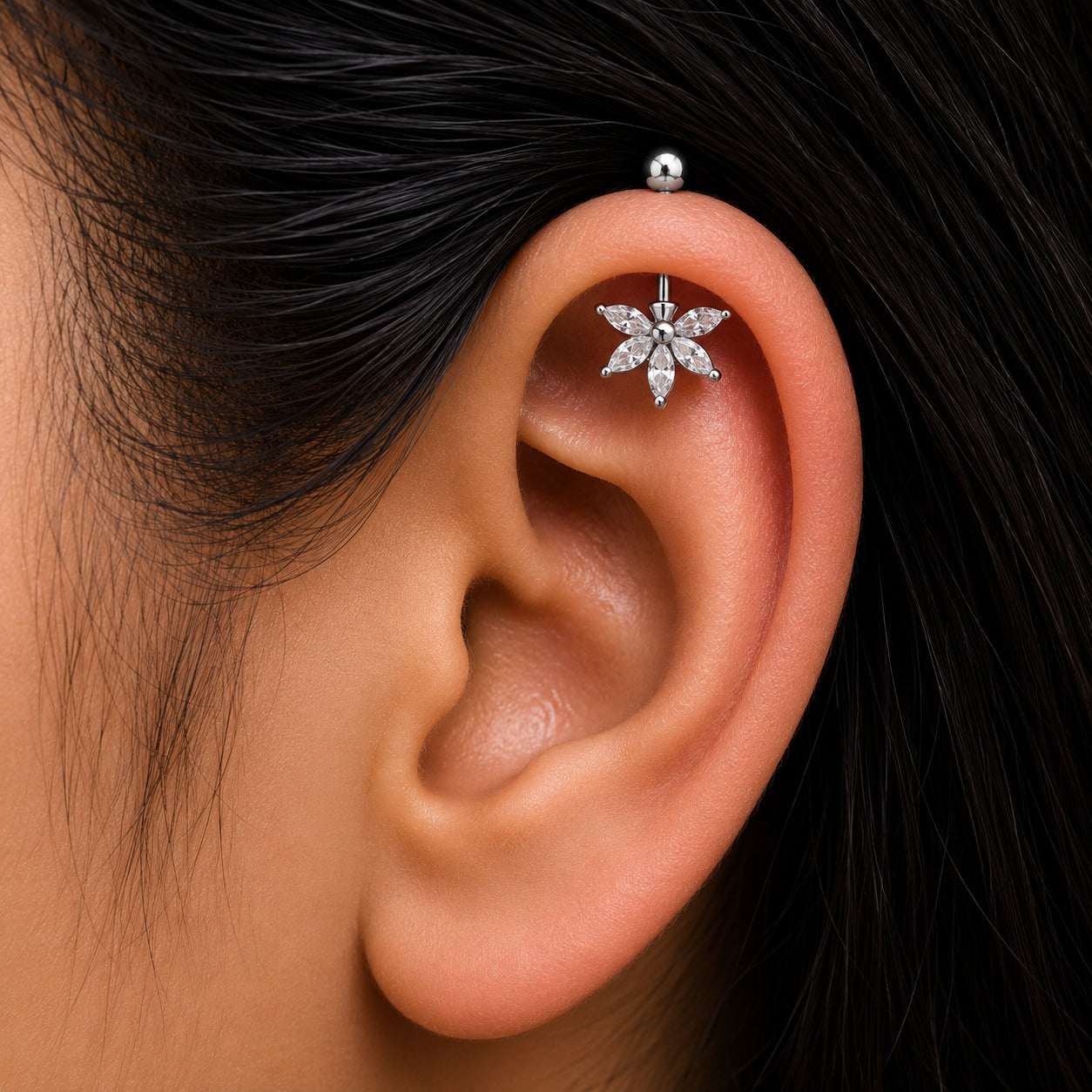 Trendy Flower Helix Bugadi Stud Earring - 925 Silver