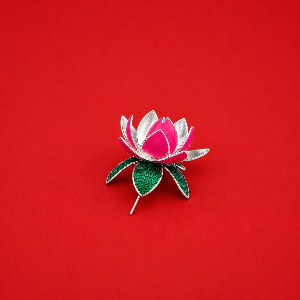 Silver Lotus Flower for Ganpati on red background