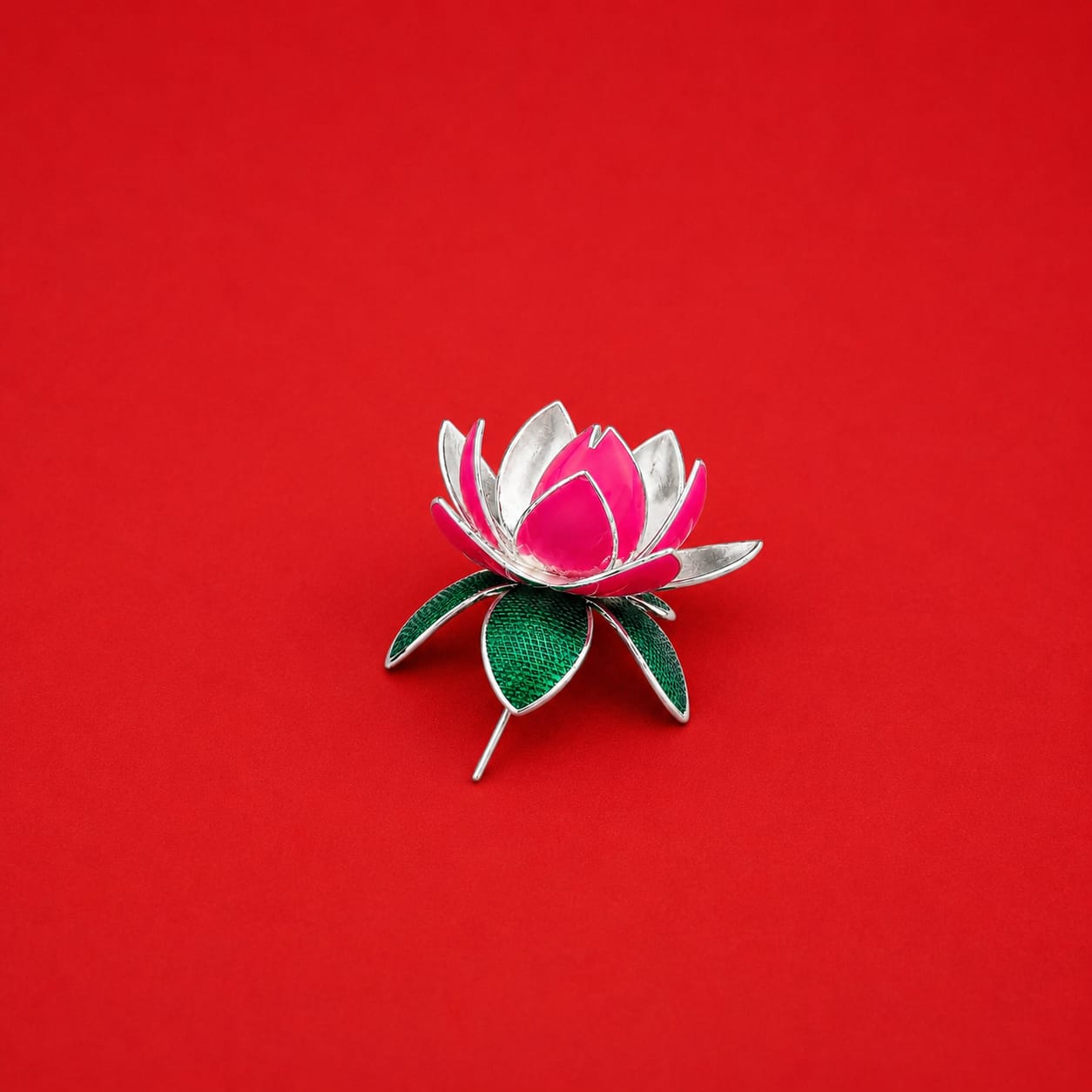 Silver Lotus Flower for Ganpati on red background