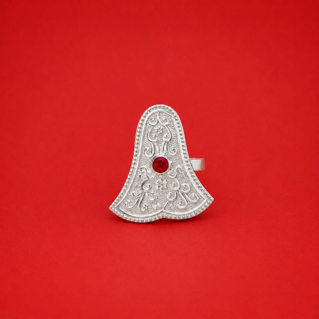 Silver Ganpati Sond Traditional Abhushan on red background
