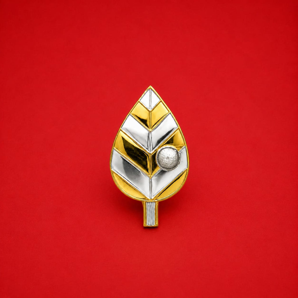 Silver Pan Supari with Gold Polish Strap on red background