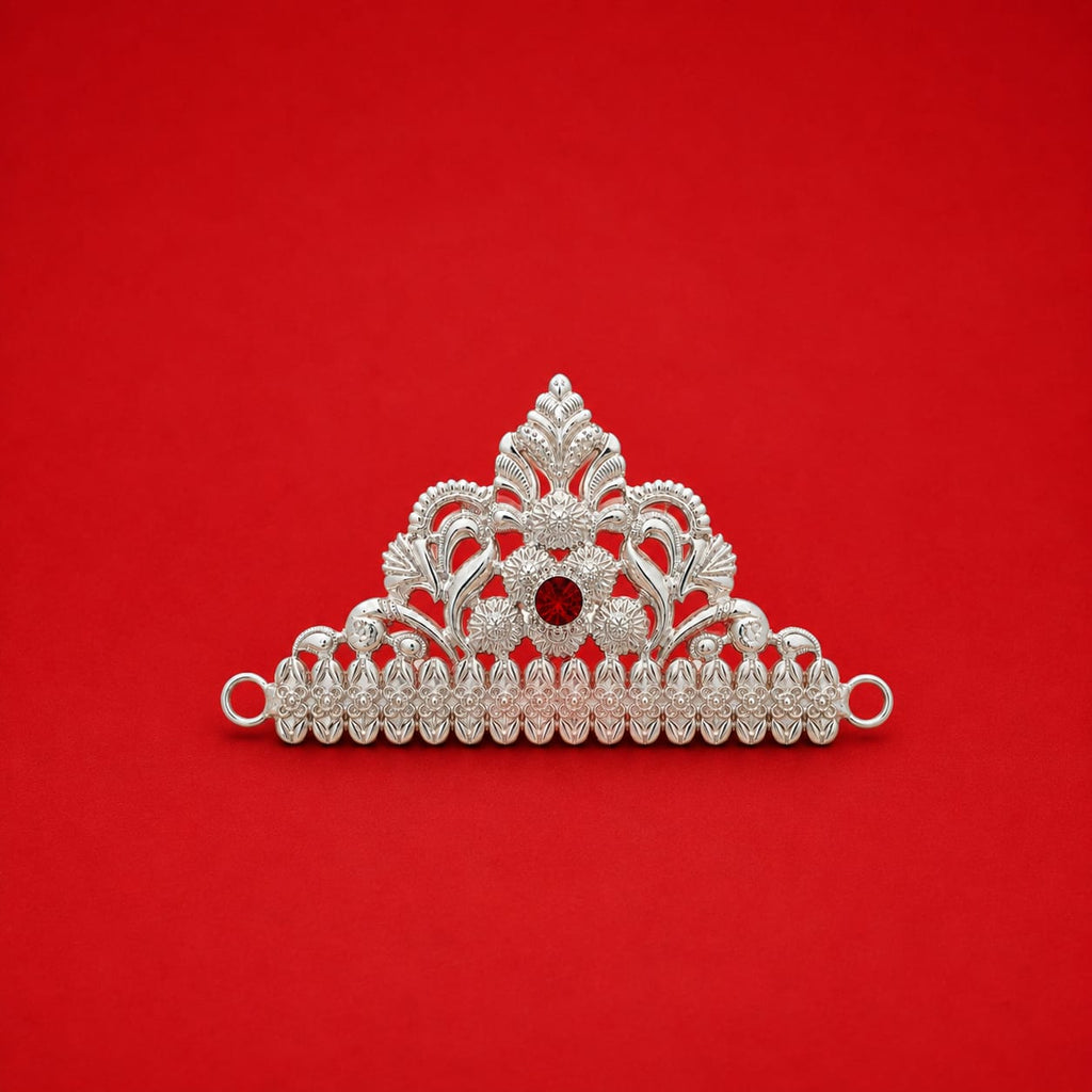 Divine Ganpati Silver Crown on orange background