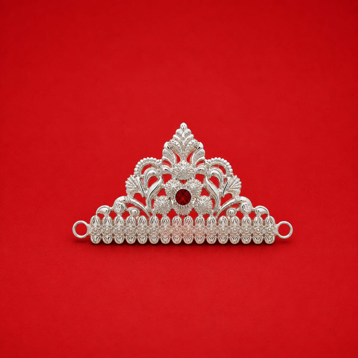 Divine Ganpati Silver Crown on orange background