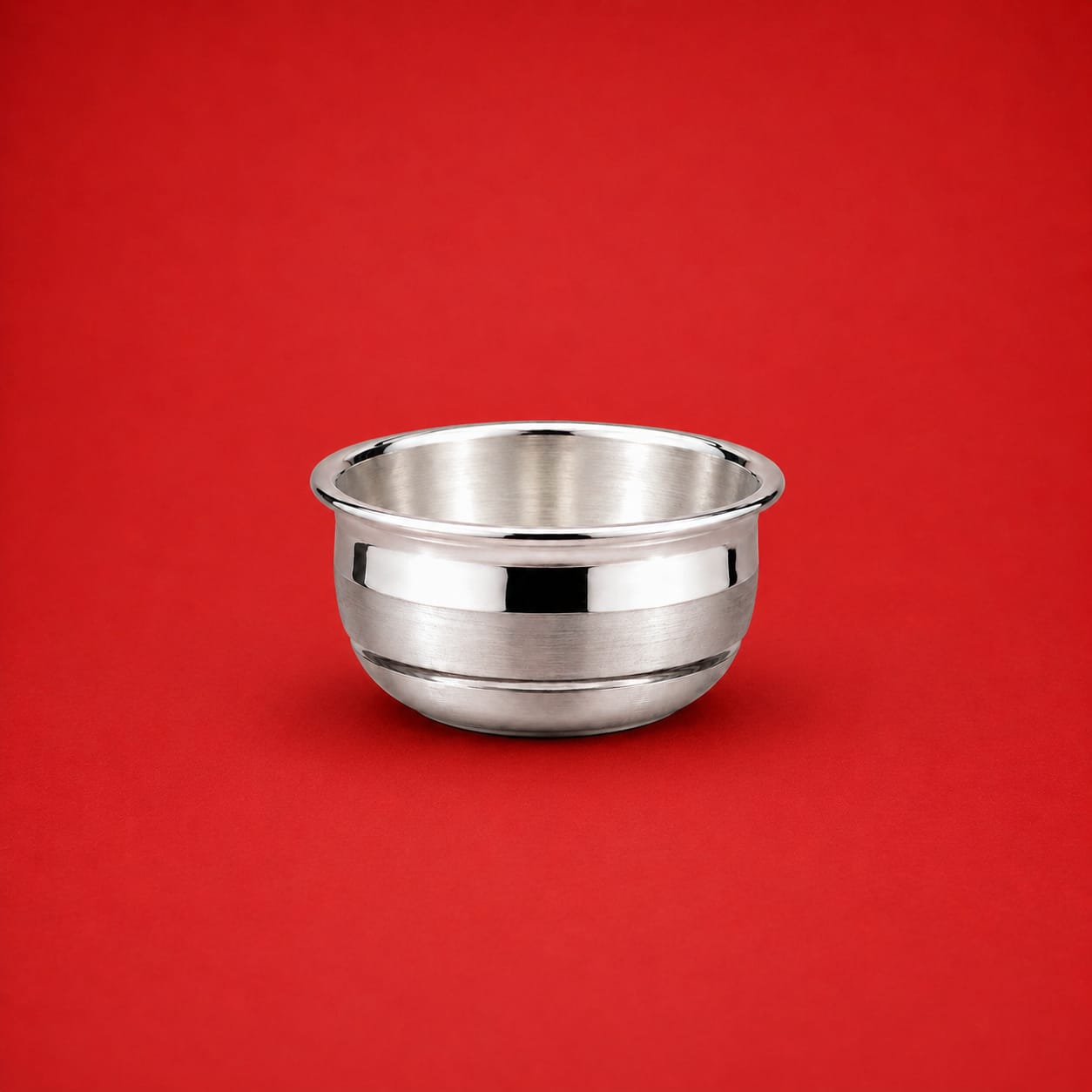 Silver Bowl Vati Classic Design on red background