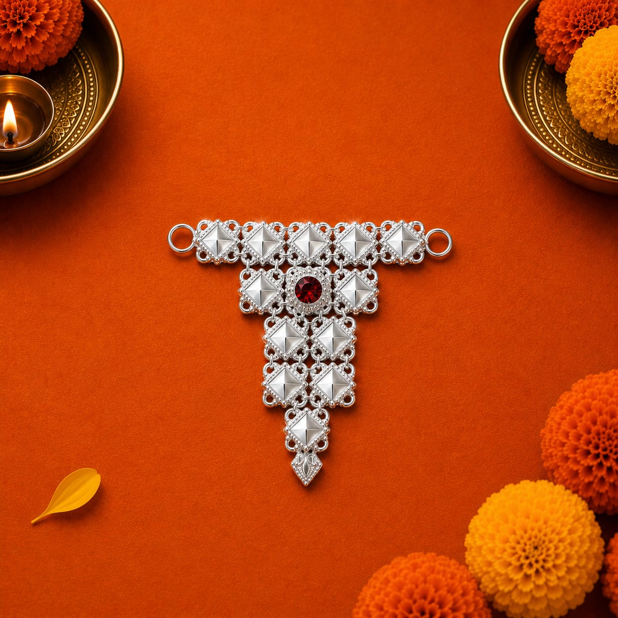 Silver Ganpati Sond Divine Design on red background