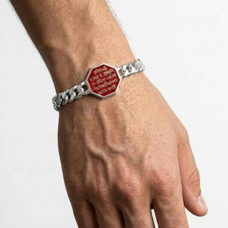 Rajmudra Silver Bracelet with Orange Enamel For Men - Silver70