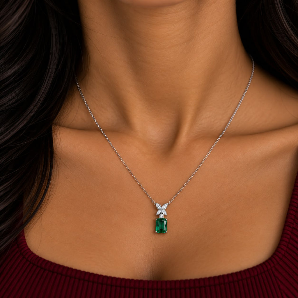 Emerald Stone Premium Silver Neckless For Women  - 925 Silver