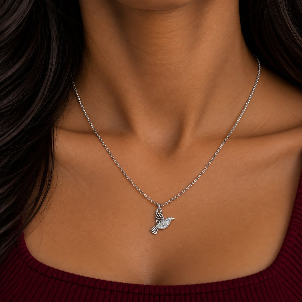 Cz Flying Butterfly Premium  Silver Neckless For Women  -  925 Silver