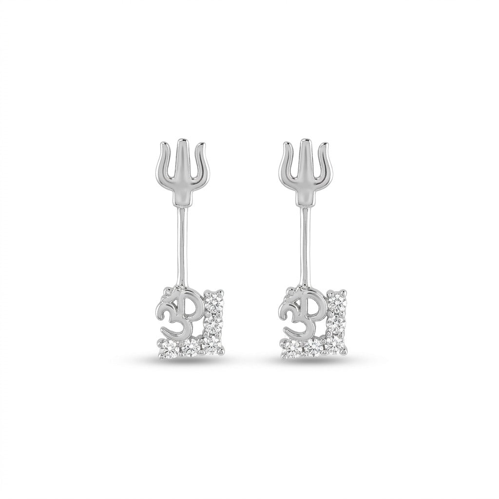 Om Trishul Zircon Bugadi Stud Earring Pair - 925 Silver