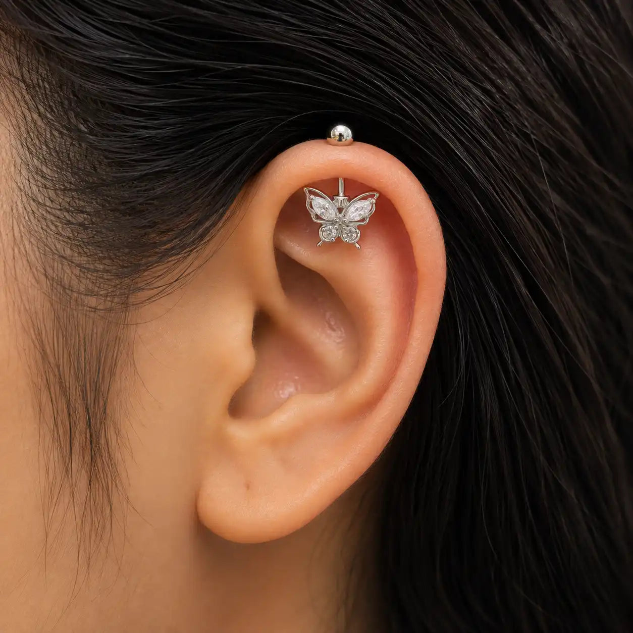 Silver Buterfly Trendy Helix Bugadi Stud Earring Pair   -  925 Silver