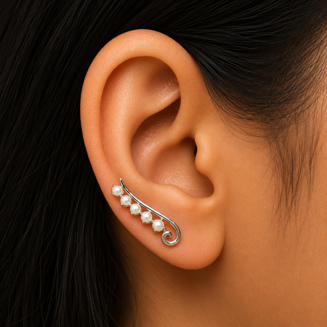 Pearl Ear Cuff Earring Pair  -  925 Silver
