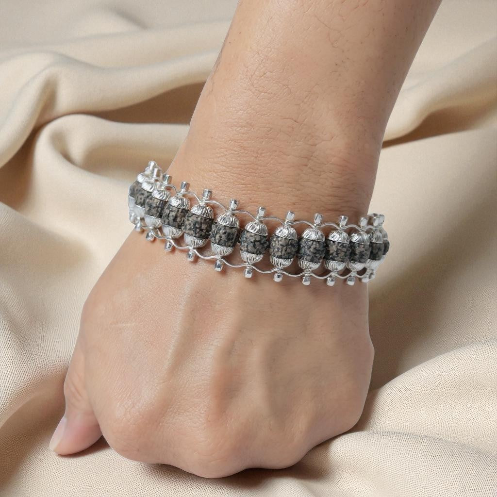 Pushpa Rudraksha Bracelet For Men-925  silver