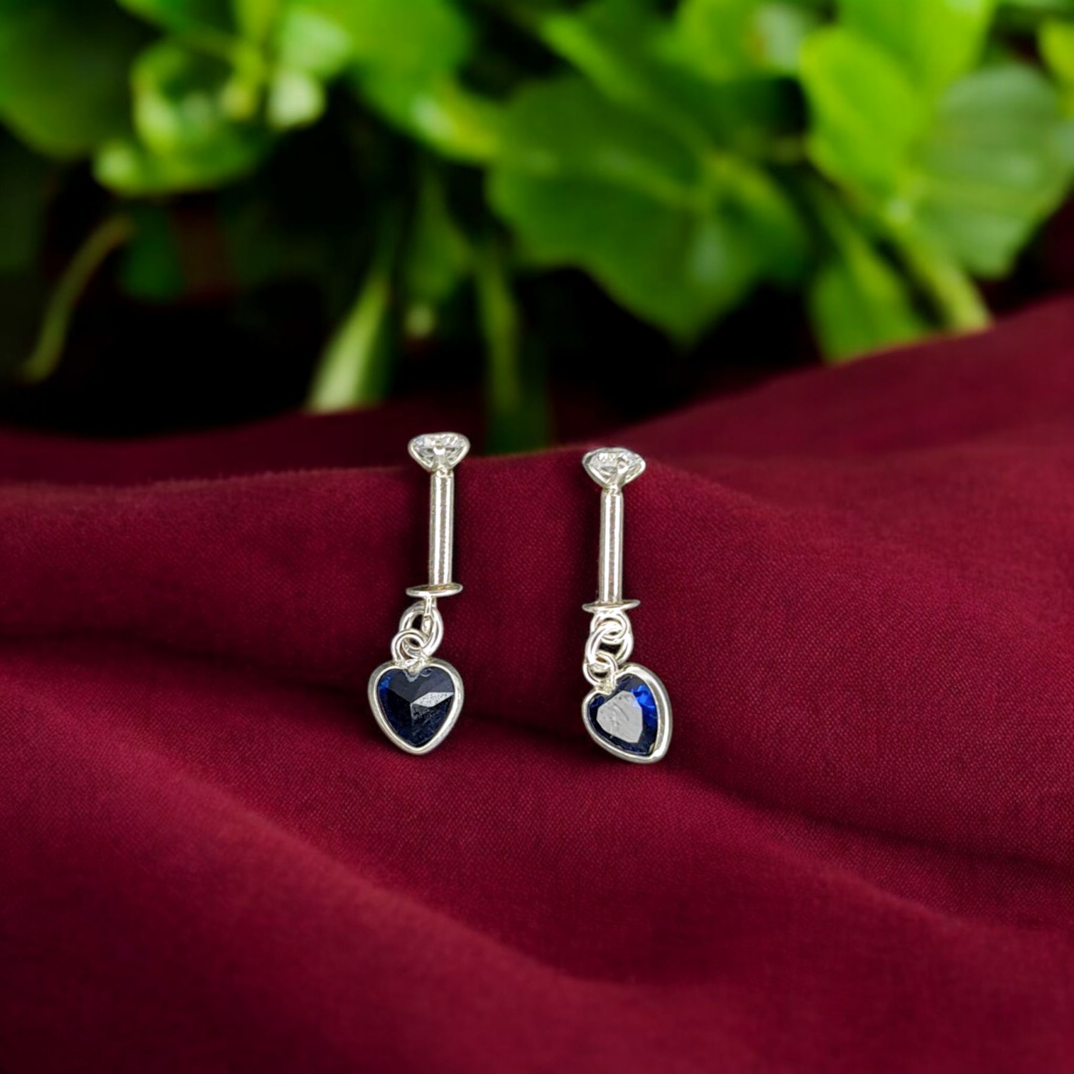 Silver Blue Heart Ball Bugadi Earring pair