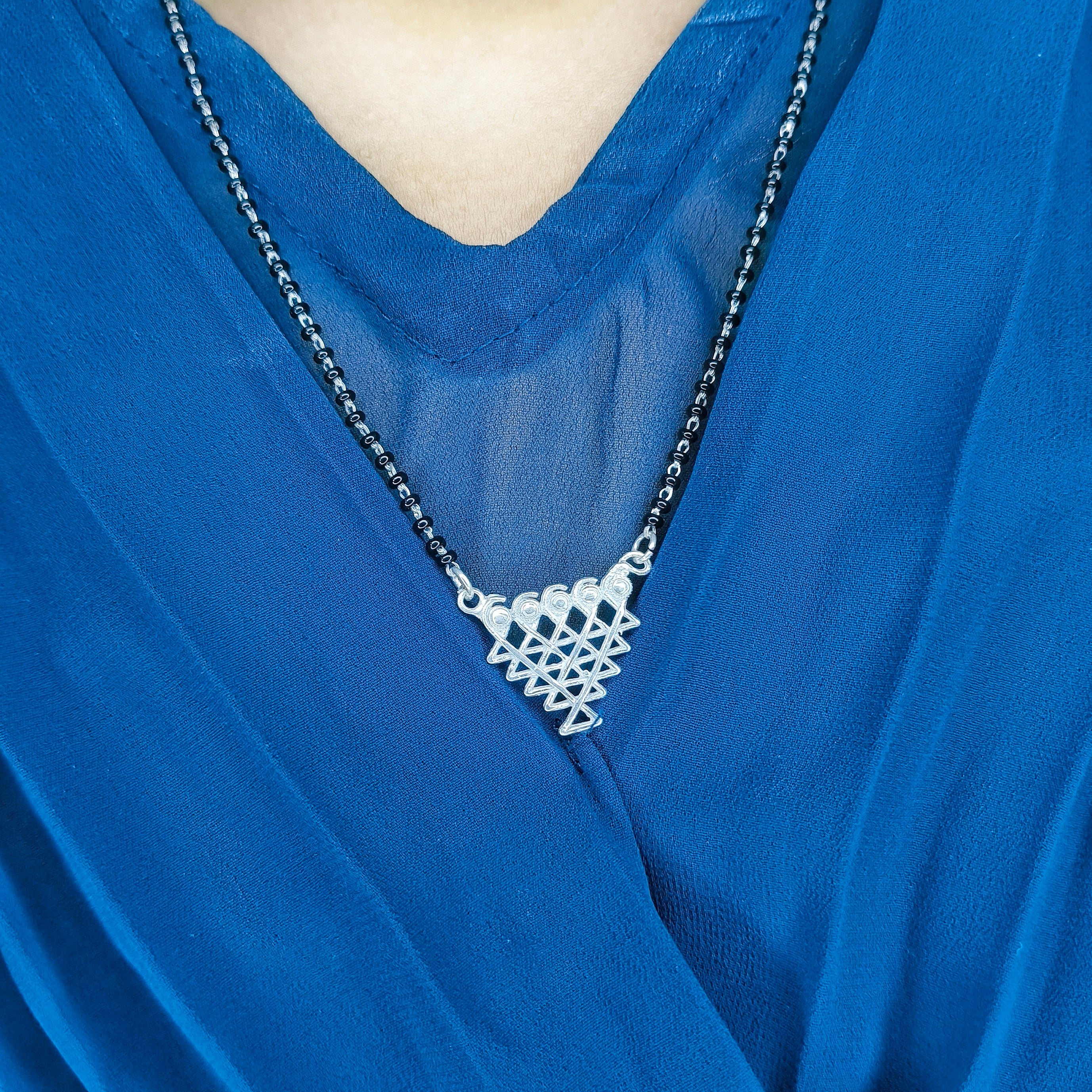 Silver Mangalsutra Saraswati Pendant - Single Thread