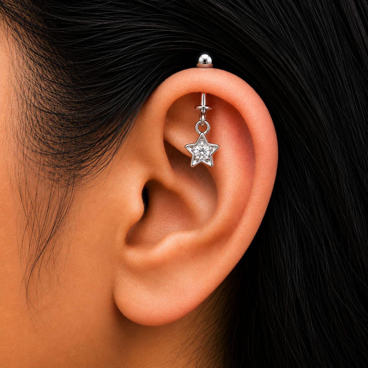 Star Shape Stone Helix Bugadi  Earring  Pair  -  925 Silver