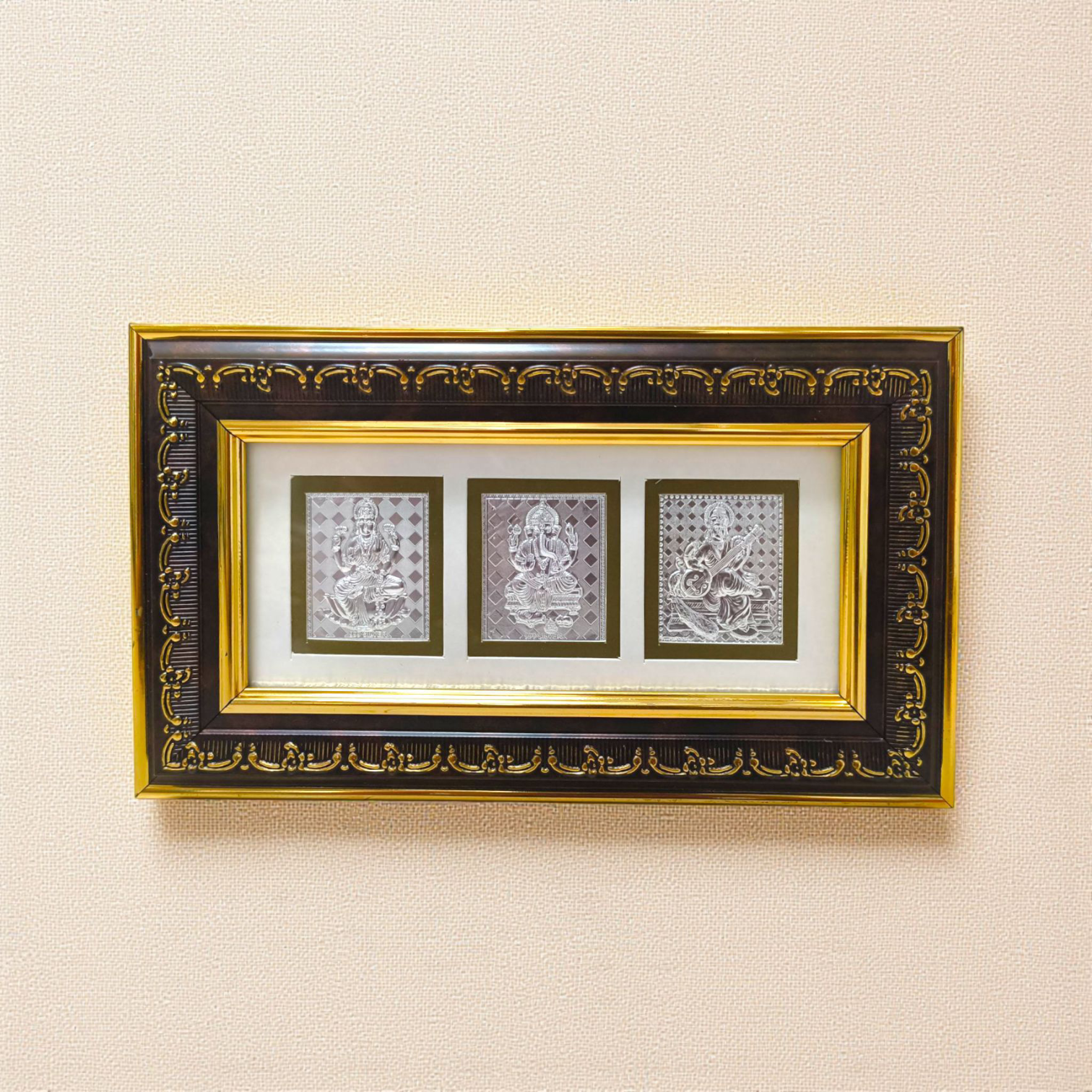 God Lakshmi Ganpati Saraswati Silver Frame