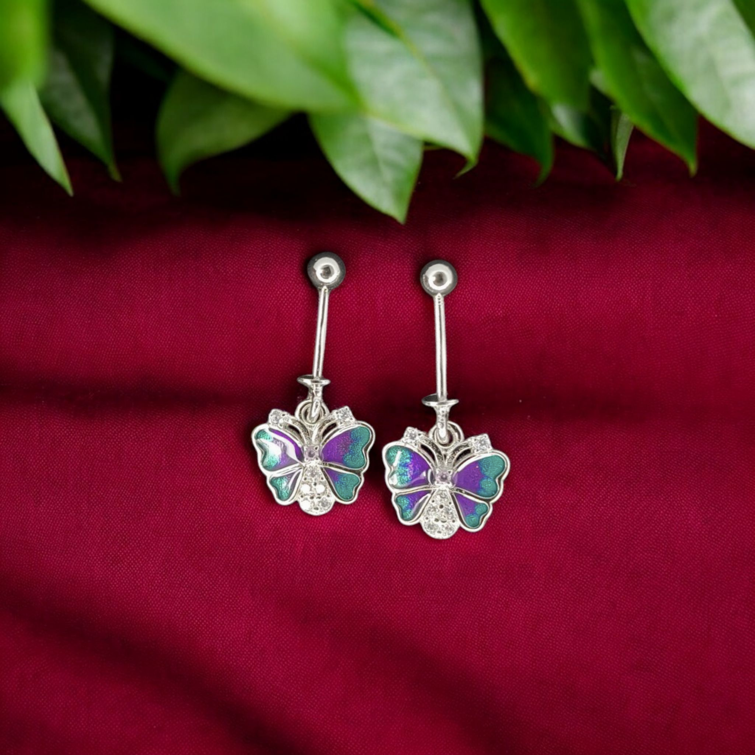Silver Butterfly Ball Bugadi Earring