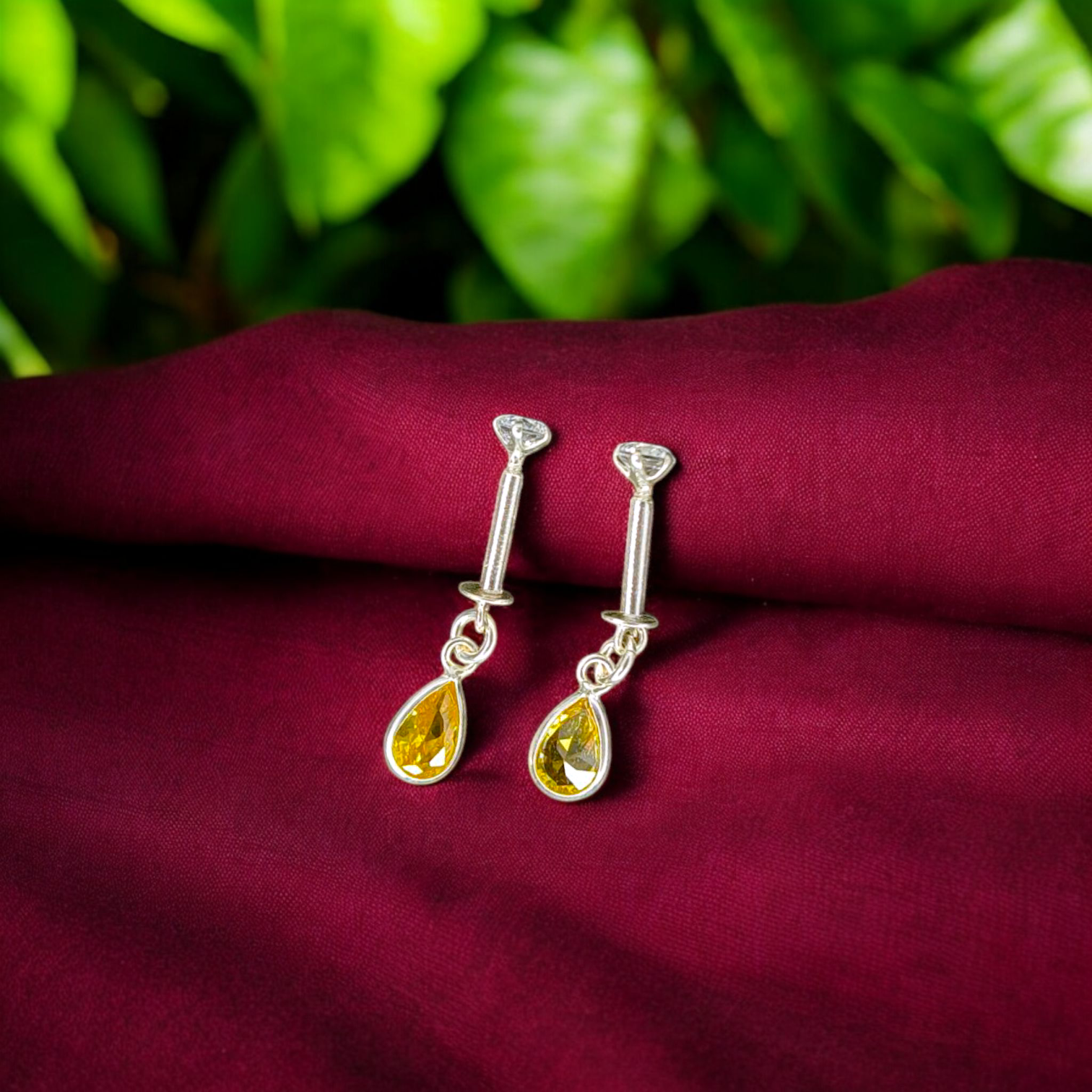 Silver Yellow Stud Bugadi Earring