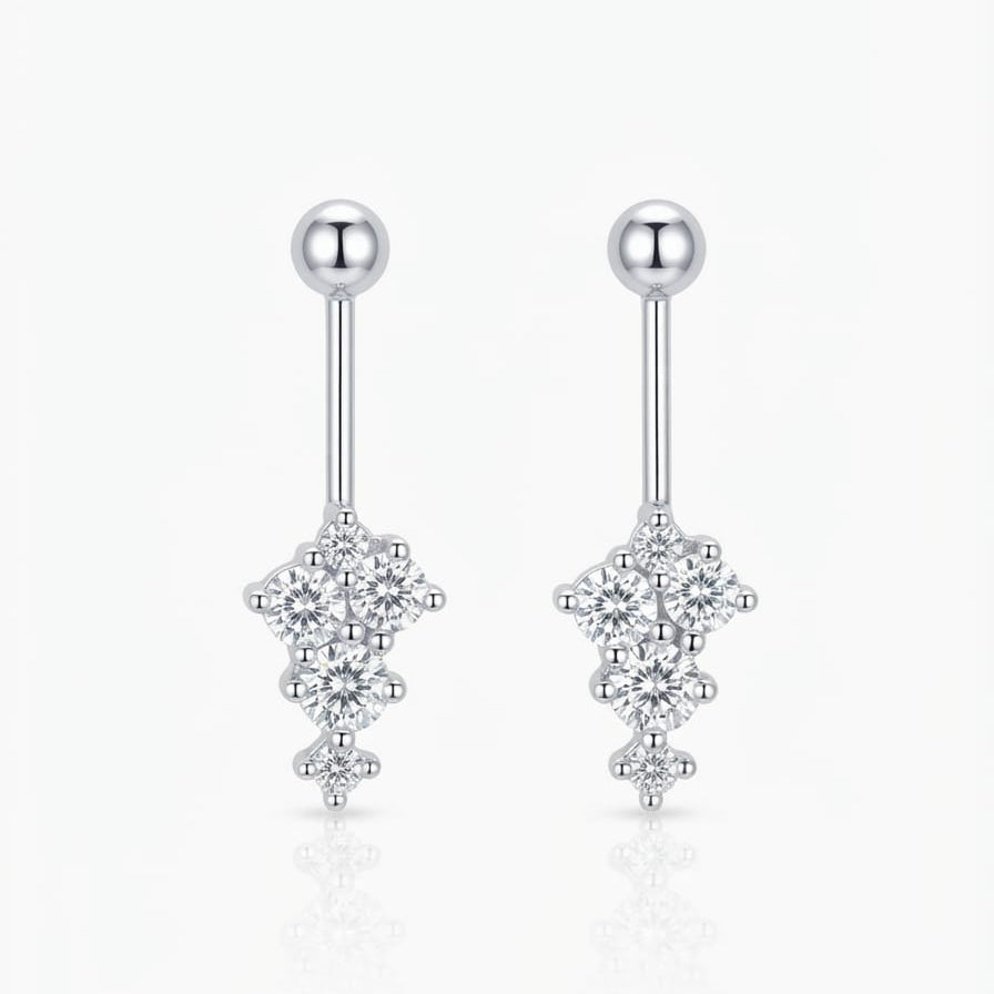 CZ Starburst Drop Helix Bugadi Earrings - 925 Silver