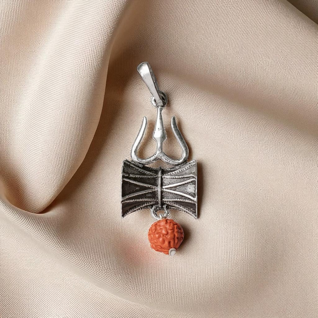 Mahadev Trishul Damru Rudraksha Silver Locket
