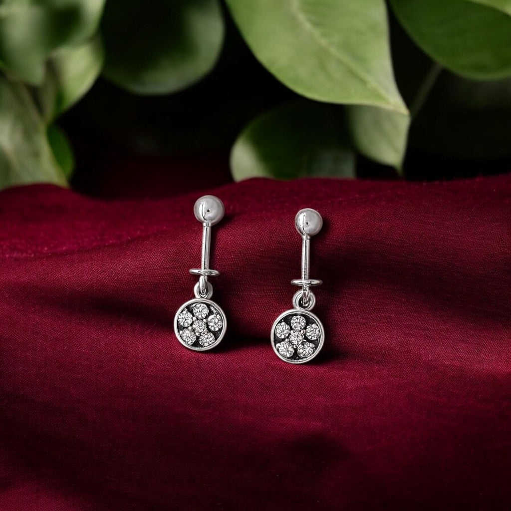 Silver Round Diamond Bugadi Earrings
