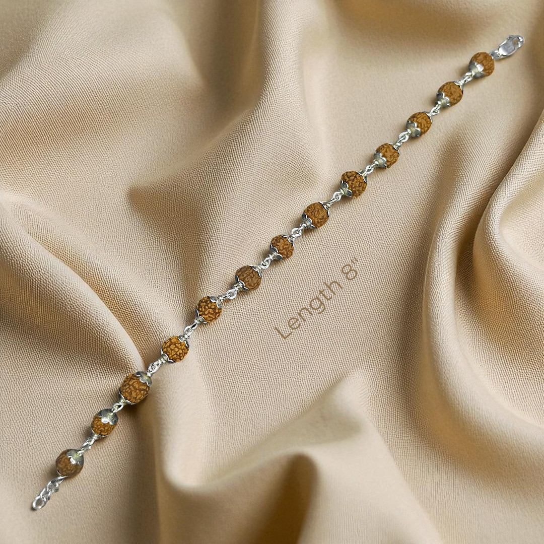 7mm Rudraksha Bracelet With cap  For Men - 925 Silver